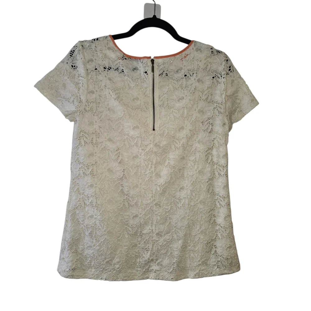 Style & Co Ivory Floral Lace Short Sleeve Top - Size S - Picture 2 of 11
